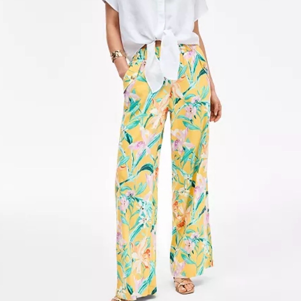 INC Yellow Tropical Wide-Leg Pants Resort Size Small NWOT